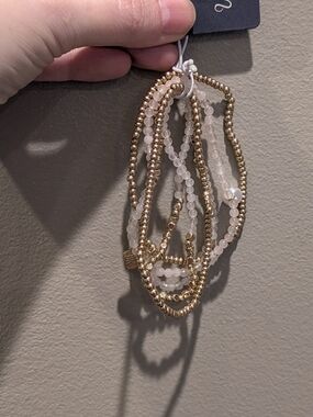 Universal Thread Gold and White Bead Layered Stretch Bracelet Set